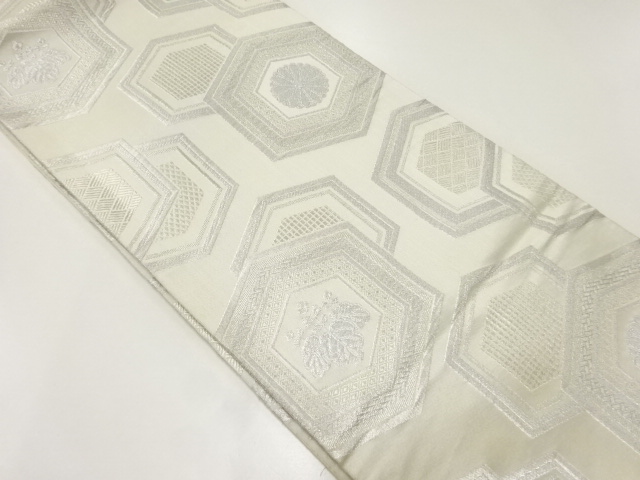 アンティーク　亀甲に菊桐模様織出し全通袋帯（材料）